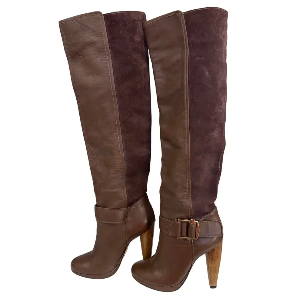French Connection Joy Brown‎ Leather & Suede knee high Boots Size 36 / US 6